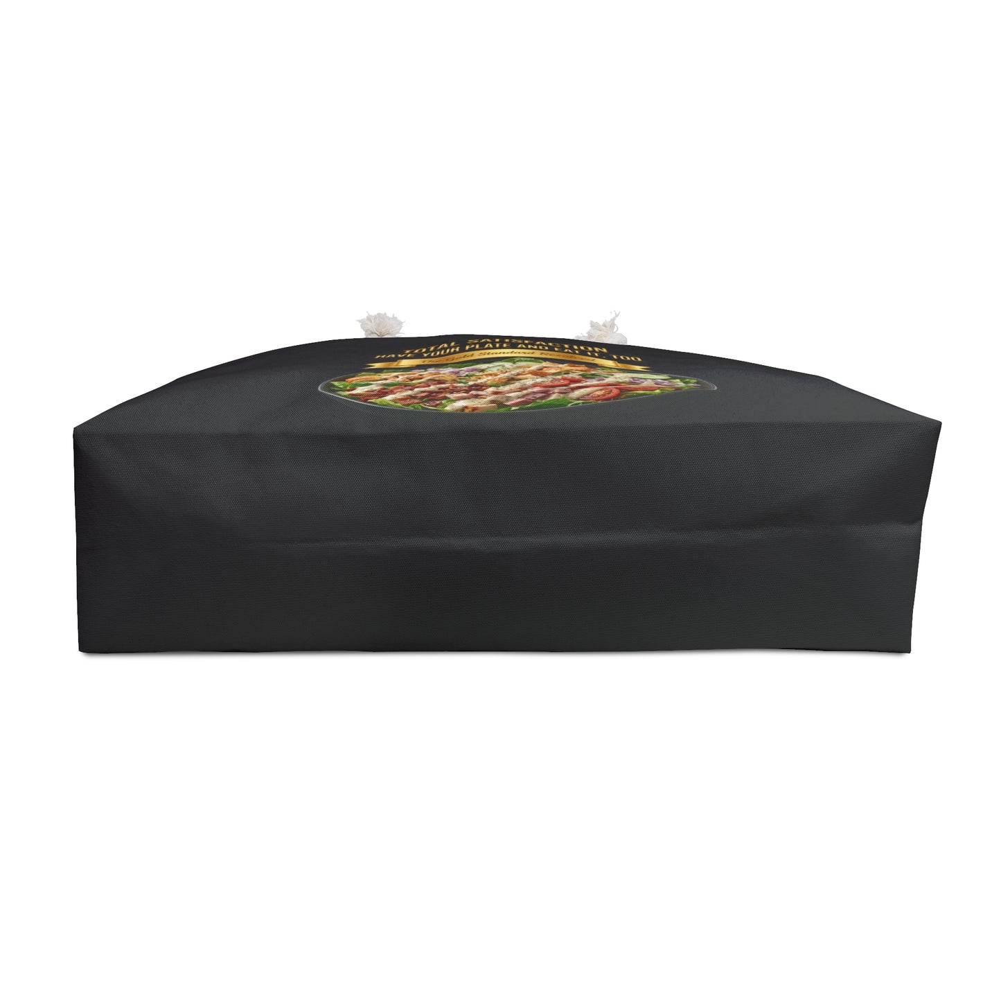 3D Food Fashion design for E U F Outlet featuring a loaded salad with bacon, turkey, ham, tomatoes, cucumbers, onions, croissants, heavy ranch dressing, black pepper, and salt on a premium Weekender bag.