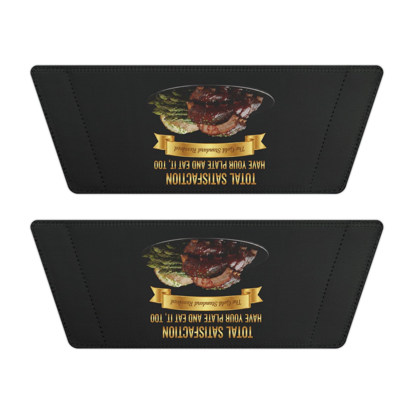 3D Food Fashion design for E U F Outlet featuring barbecue ribs, asparagus, and a baked potato on a black plate against a solid black ground on premium sandals.