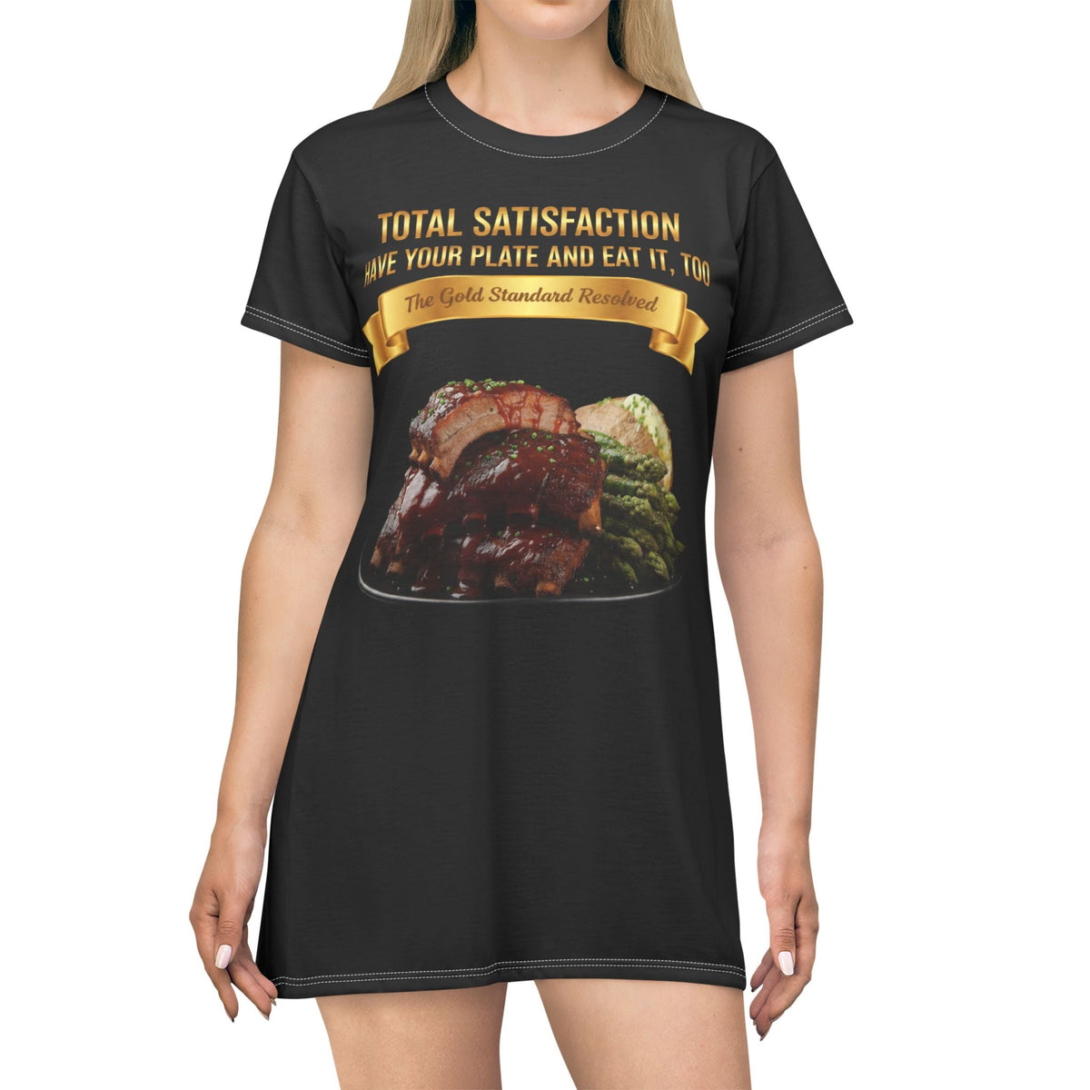 BARBECUE RIBS ASPARAGUS BAKED POTATO T-SHIRT DRESS
