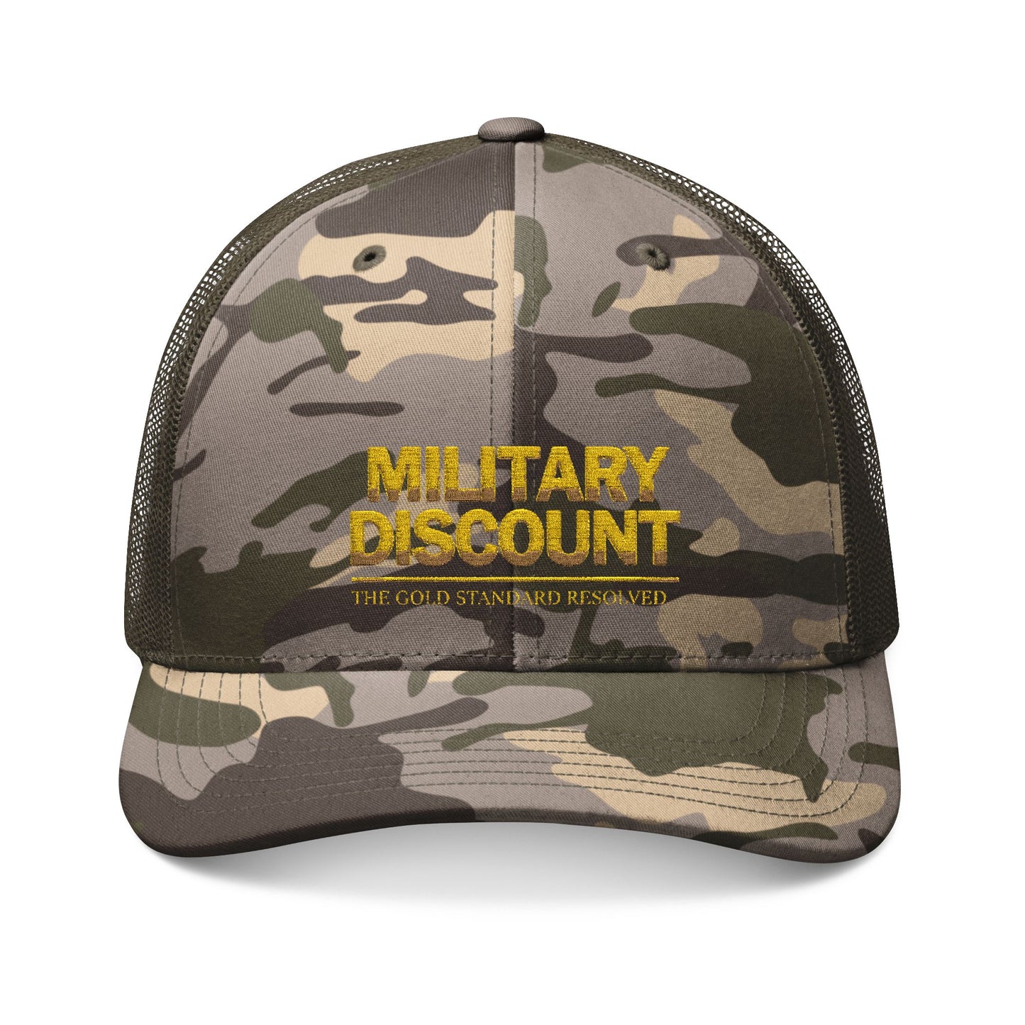 A high-velocity product image of the E U F Outlet.. Elite Veteran Heritage Military Discount Cap. The structured crown is shown in a professional deep black, featuring bold, high-opacity gold-toned embroidery. This asset acts as a silent envoy for Veteran recognition, representing a 9 9 . 9 9 % gold standard frequency and a mental investment in financial stability.