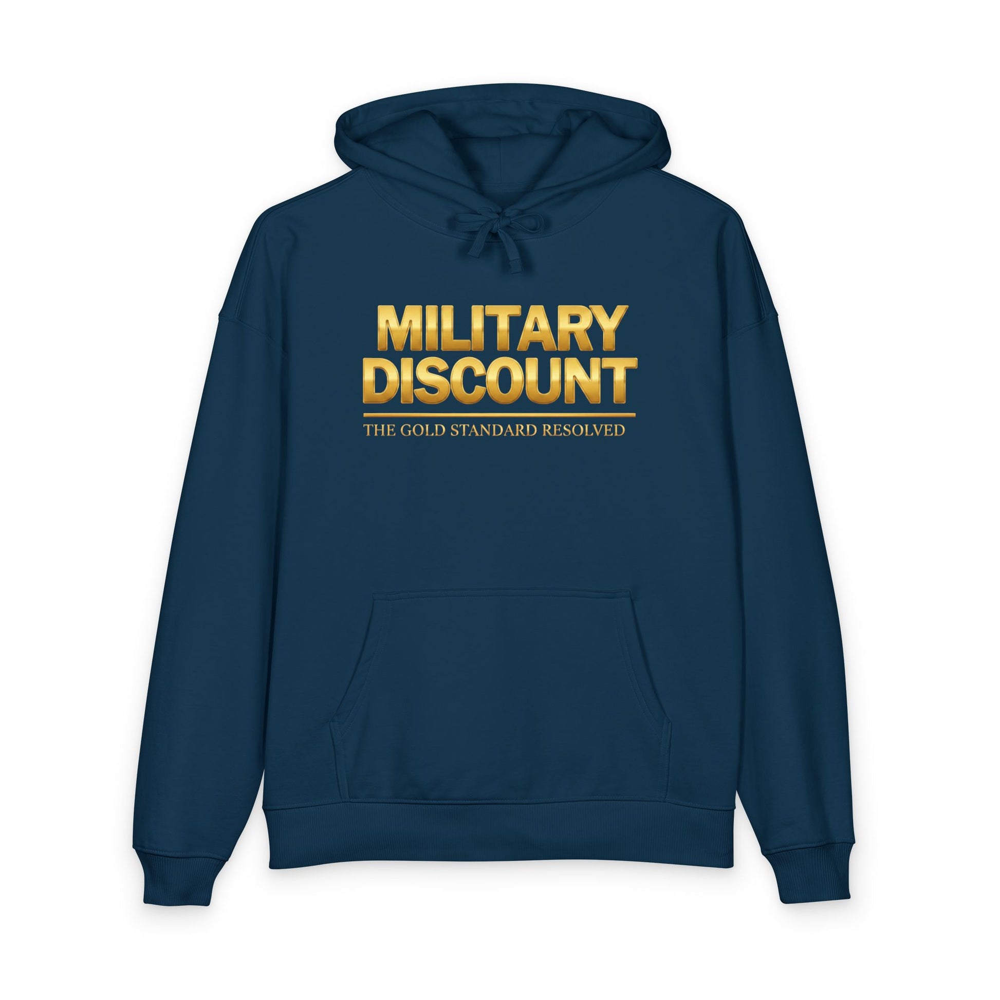 A high-velocity product image of the E U F Outlet.. Elite Veteran Heritage Military Discount Hoodie. The 10.32 oz ultra-heavyweight 100% organic cotton fabric is shown in a structured, professional black. The chest features the bold gold-toned recognition message that serves as a silent envoy for Veteran status, representing a 9 9 . 9 9 % gold standard frequency and a mental investment in financial stability.