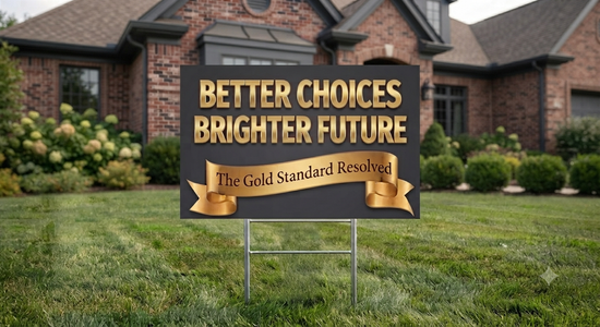 A yard sign with the text &