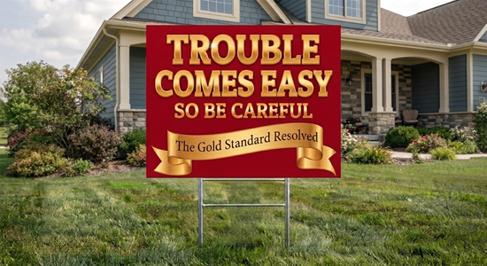 Trouble Comes Easy So Be Careful Lawn Sign