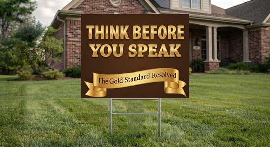 A rectangular yard sign with the phrase &