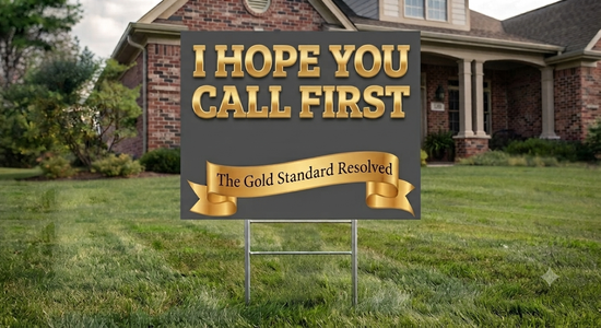 A yard sign with the text &