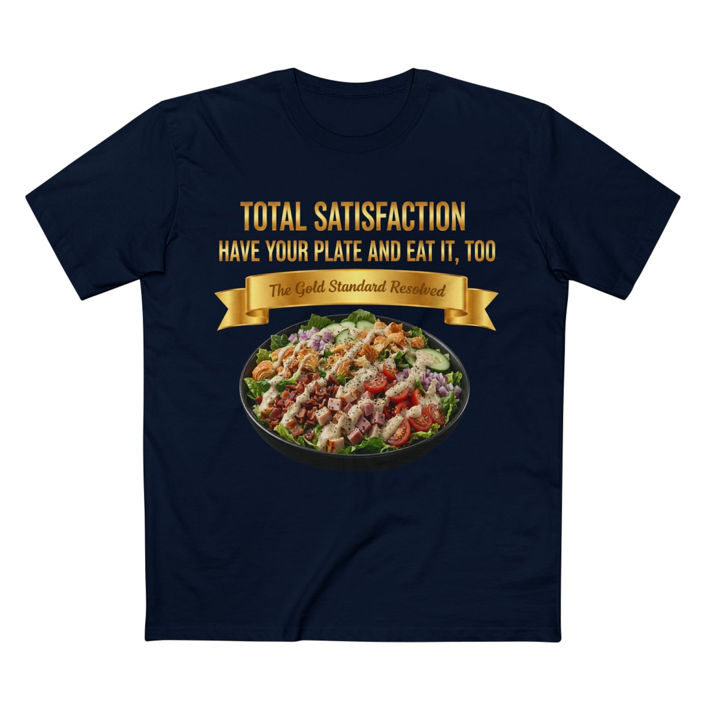 3D Food Fashion design for E U F Outlet featuring a loaded salad with bacon, turkey, ham, tomatoes, cucumbers, onions, croissants, and ranch dressing with black pepper and salt on a premium t-shirt.