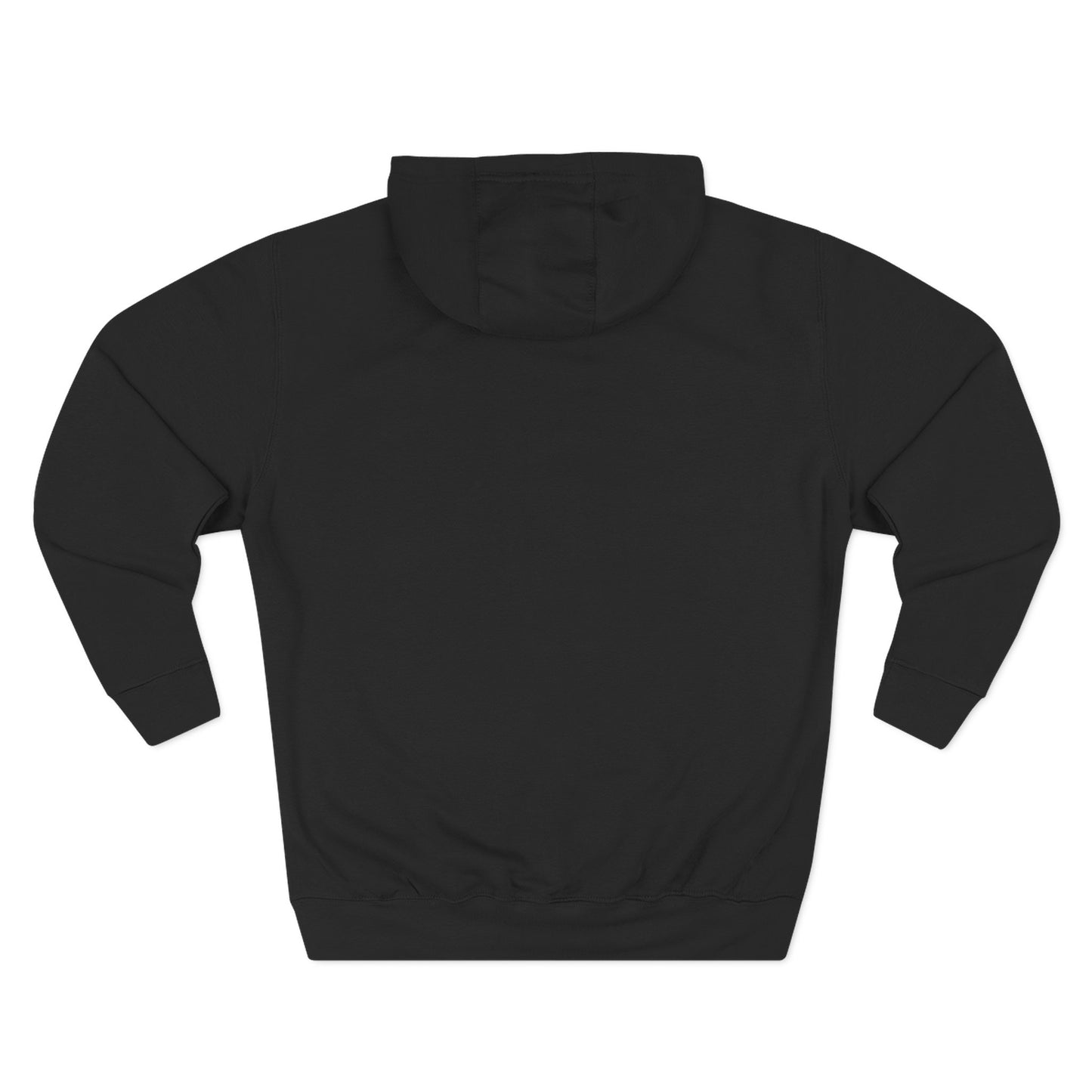 3D Food Fashion design for E U F Outlet featuring a cheesy pizza with toppings on a black plate against a solid black ground on a premium hoodie.