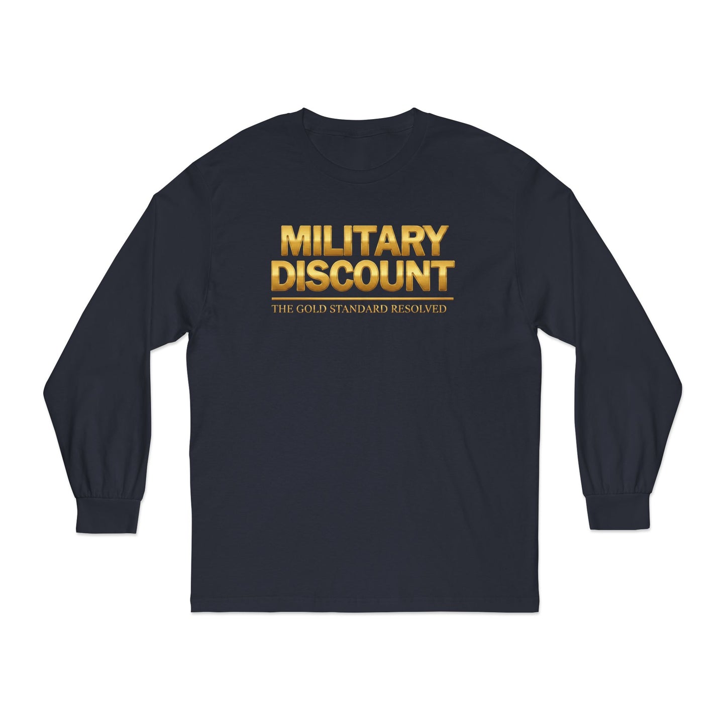 A high-velocity product image of the E U F Outlet.. Elite Veteran Heritage Military Discount Long-Sleeve T-Shirt. The 6.0 oz heavyweight US cotton fabric is showcased in a deep black, providing a structured and professional silhouette. The chest features bold, high-opacity white lettering that acts as a silent envoy for Veteran recognition, representing a 9 9 . 9 9 % gold standard frequency and a mental investment in financial stability.