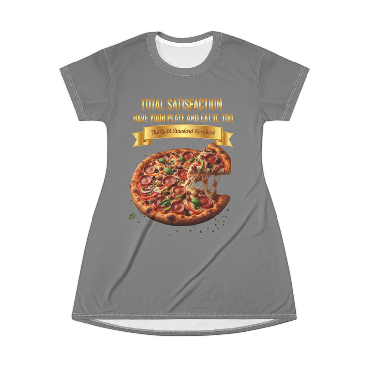 CHEESE PIZZA WITH TOPPINGS T-SHIRT DRESS
