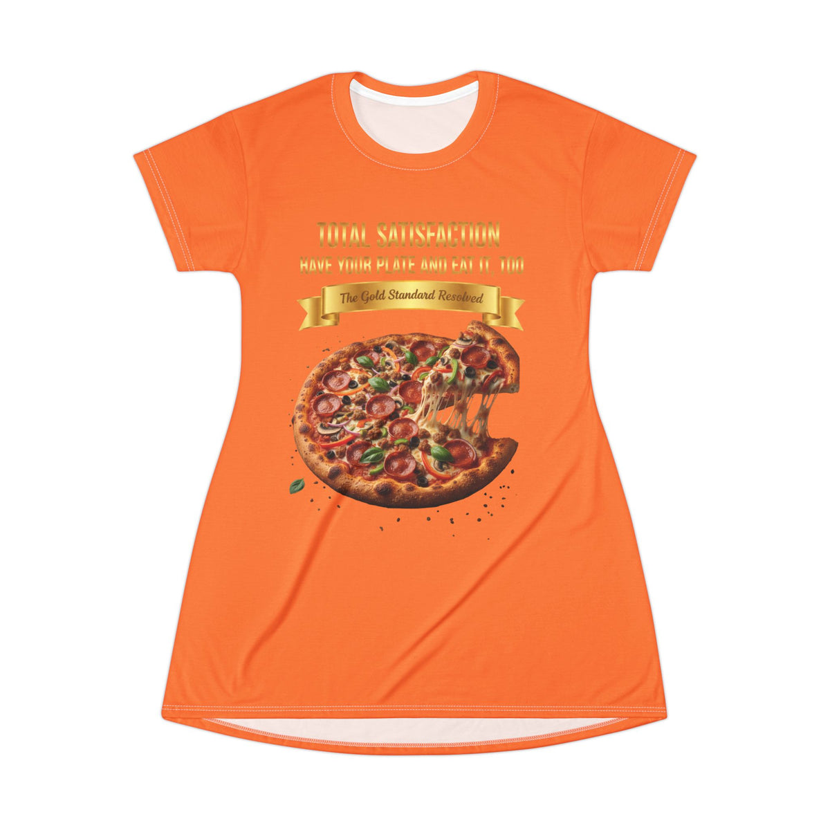 CHEESE PIZZA WITH TOPPINGS T-SHIRT DRESS