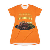 BARBECUE RIBS ASPARAGUS BAKED POTATO T-SHIRT DRESS
