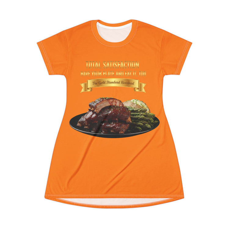 BARBECUE RIBS ASPARAGUS BAKED POTATO T-SHIRT DRESS
