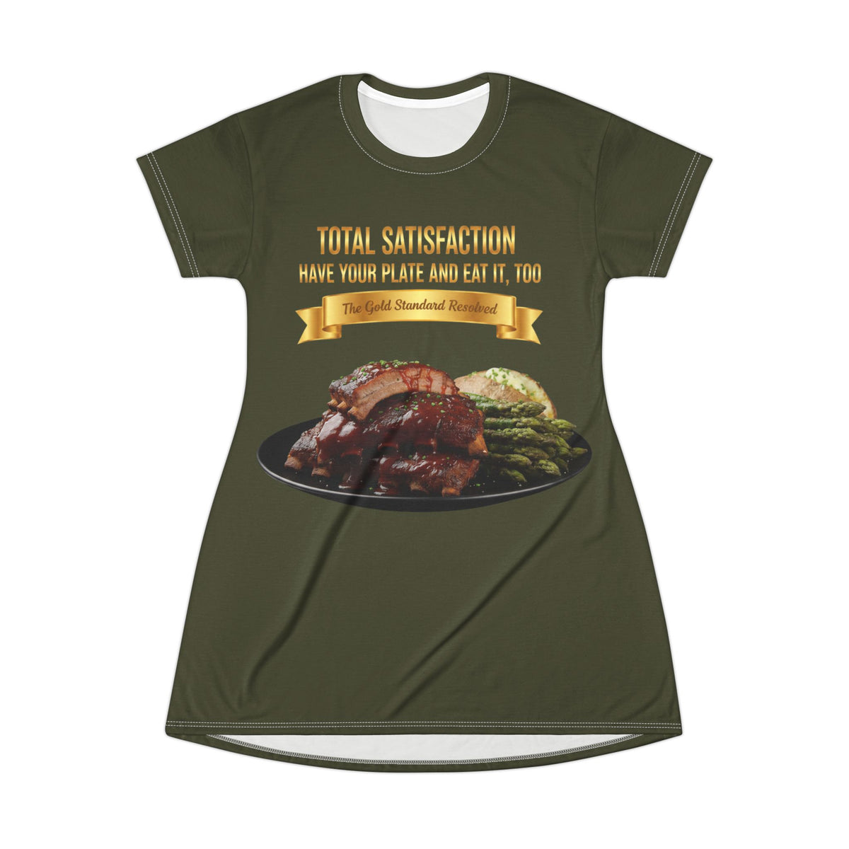 BARBECUE RIBS ASPARAGUS BAKED POTATO T-SHIRT DRESS