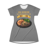 RIB-EYE STEAK PEPPER ONIONS SHRIMP & BROCCOLI T-SHIRT DRESS