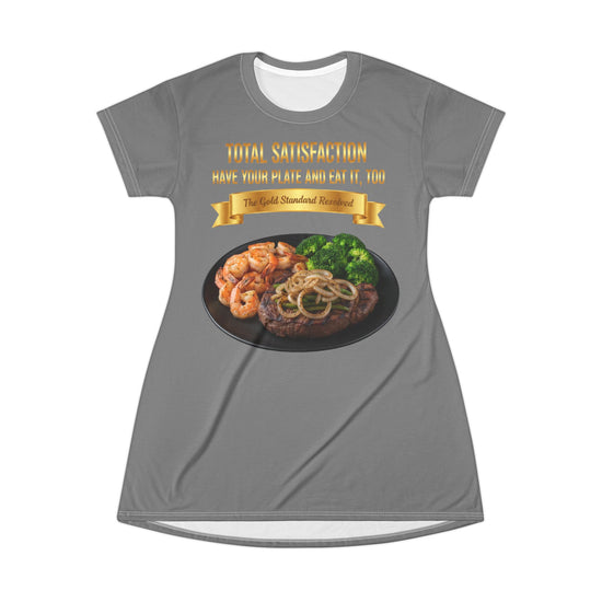 RIB-EYE STEAK PEPPER ONIONS SHRIMP & BROCCOLI T-SHIRT DRESS