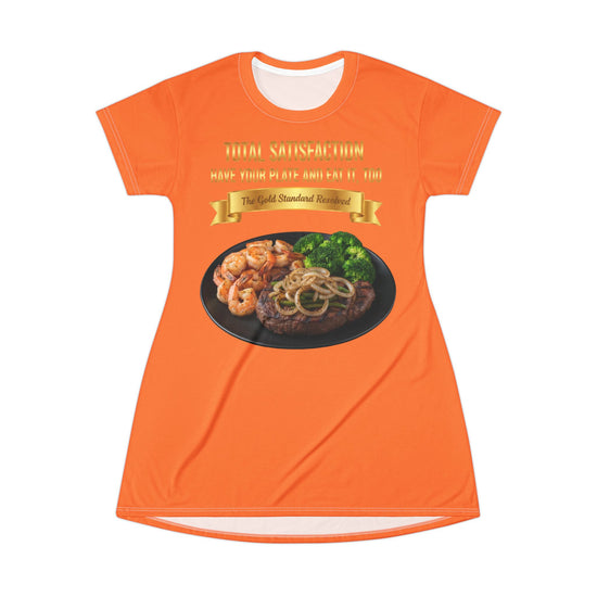 RIB-EYE STEAK PEPPER ONIONS SHRIMP & BROCCOLI T-SHIRT DRESS