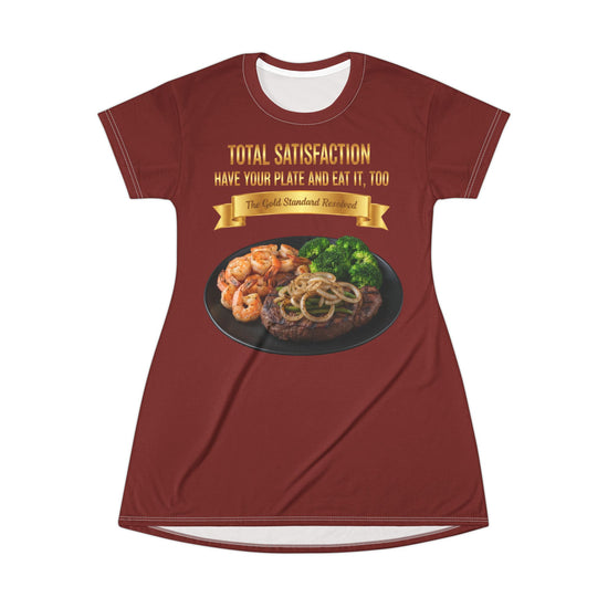 RIB-EYE STEAK PEPPER ONIONS SHRIMP & BROCCOLI T-SHIRT DRESS