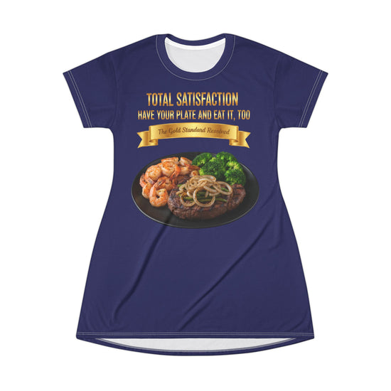 RIB-EYE STEAK PEPPER ONIONS SHRIMP & BROCCOLI T-SHIRT DRESS