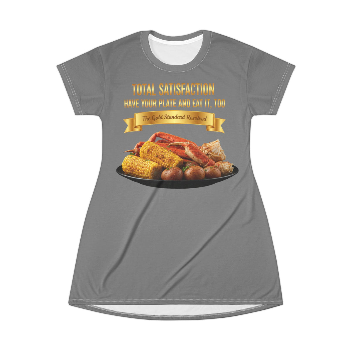 KING CRAB LEGS CORN ON COB & BOILED POTATOES T-SHIRT DRESS
