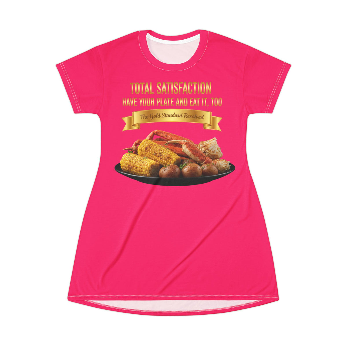KING CRAB LEGS CORN ON COB & BOILED POTATOES T-SHIRT DRESS