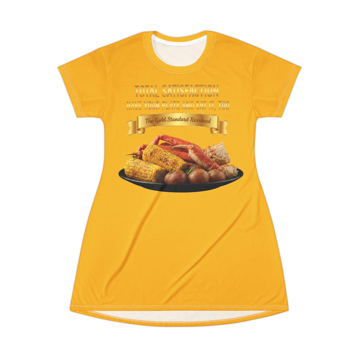 KING CRAB LEGS CORN ON COB & BOILED POTATOES T-SHIRT DRESS