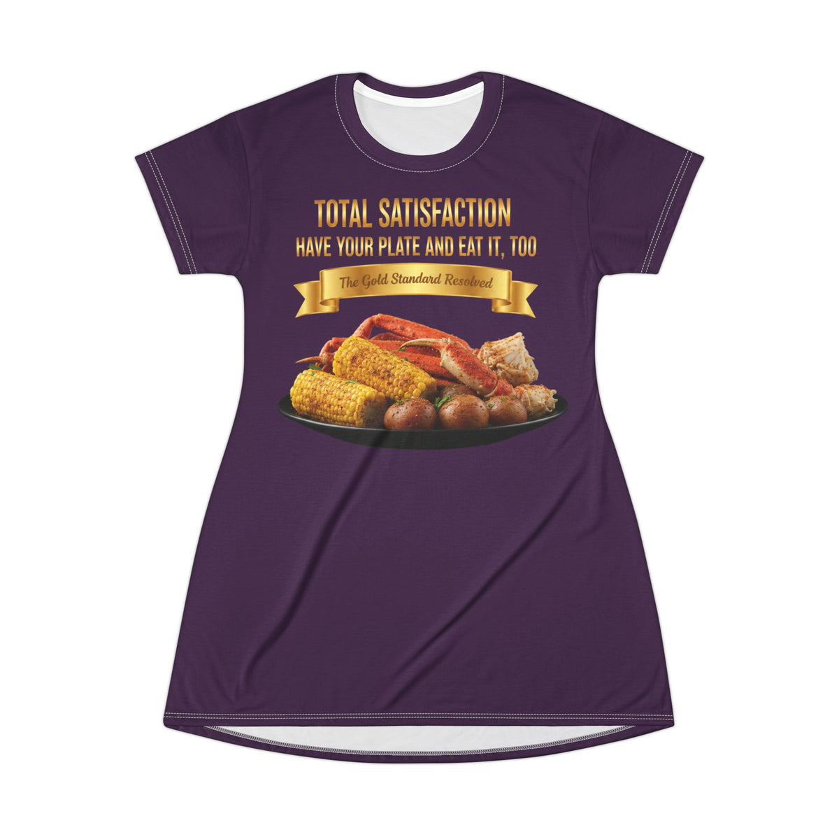 KING CRAB LEGS CORN ON COB & BOILED POTATOES T-SHIRT DRESS