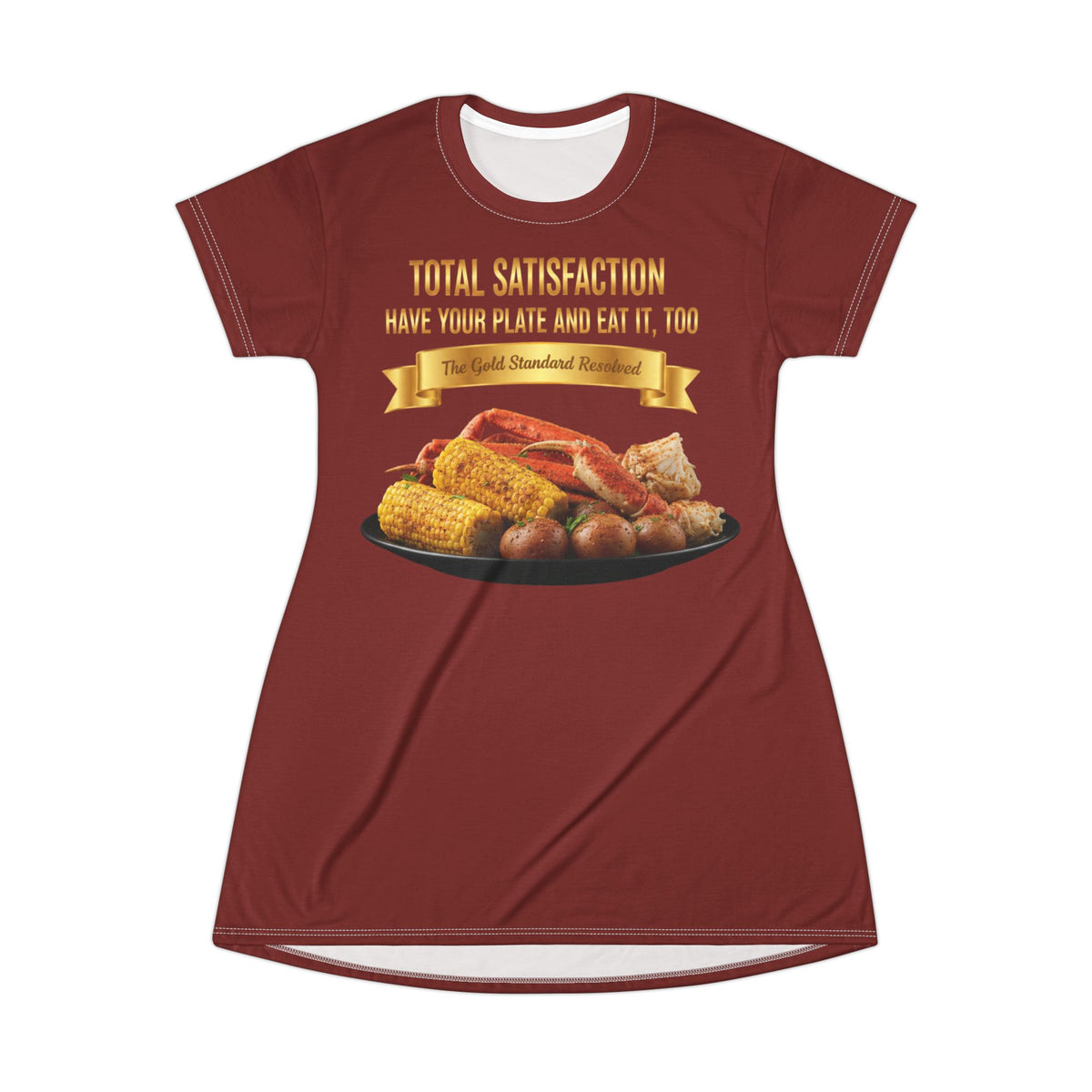 KING CRAB LEGS CORN ON COB & BOILED POTATOES T-SHIRT DRESS