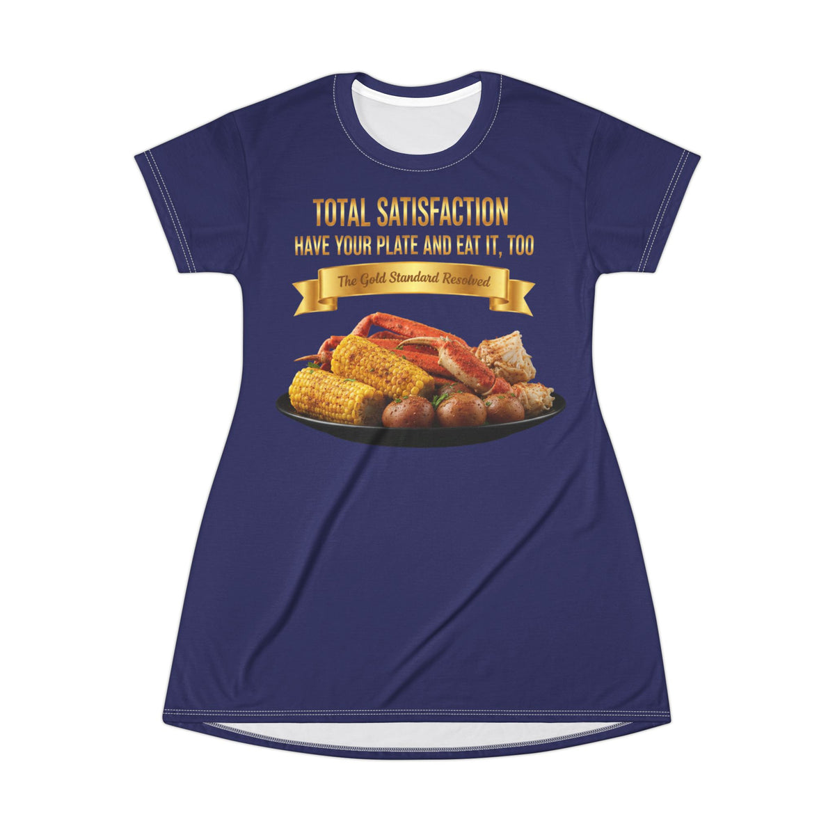 KING CRAB LEGS CORN ON COB & BOILED POTATOES T-SHIRT DRESS