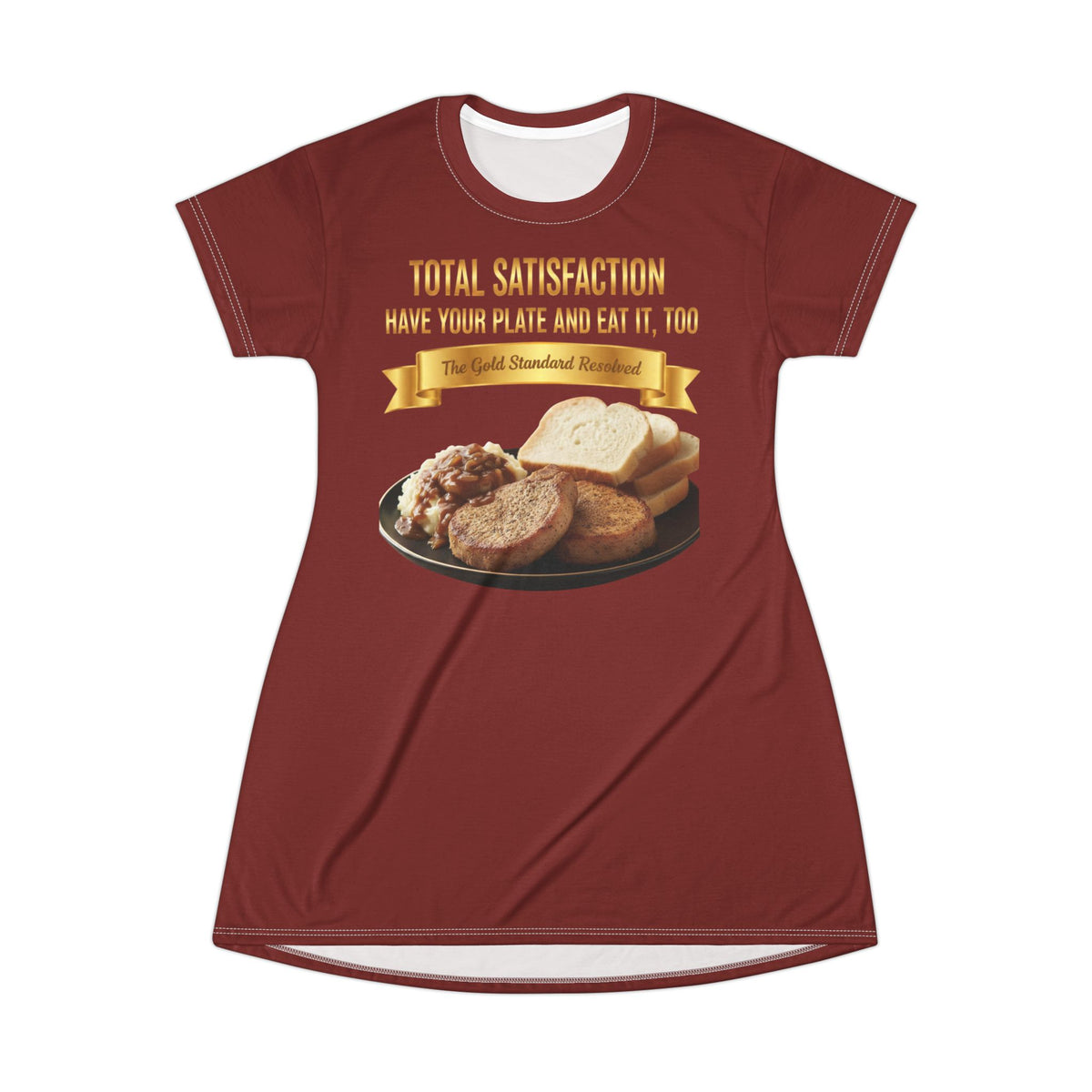 PORK CHOPS MASHED POTATOES GRAVY & ONIONS T-SHIRT DRESS