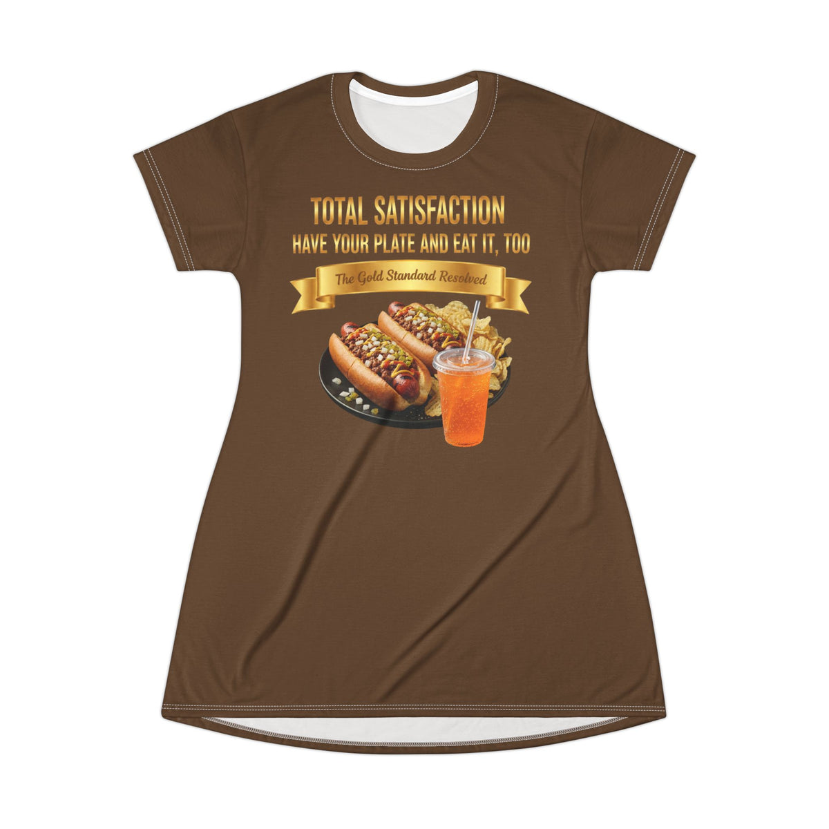  GRILLED HOT DOGS WITH CHILI RELISH & ONIONS T-SHIRT DRESS