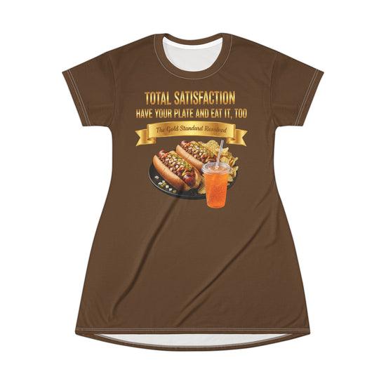  GRILLED HOT DOGS WITH CHILI RELISH & ONIONS T-SHIRT DRESS