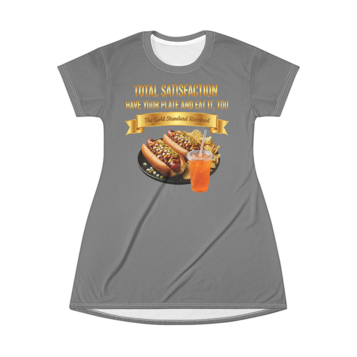  GRILLED HOT DOGS WITH CHILI RELISH & ONIONS T-SHIRT DRESS