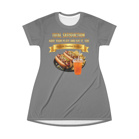  GRILLED HOT DOGS WITH CHILI RELISH & ONIONS T-SHIRT DRESS