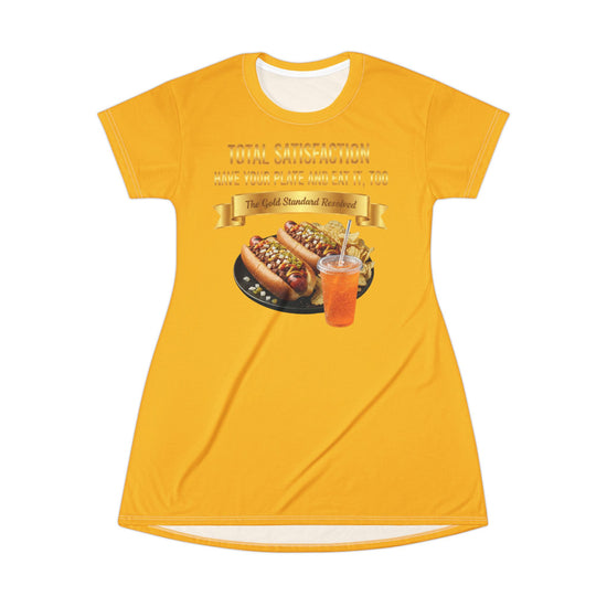  GRILLED HOT DOGS WITH CHILI RELISH & ONIONS T-SHIRT DRESS