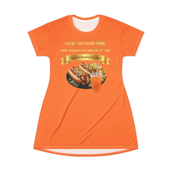  GRILLED HOT DOGS WITH CHILI RELISH & ONIONS T-SHIRT DRESS