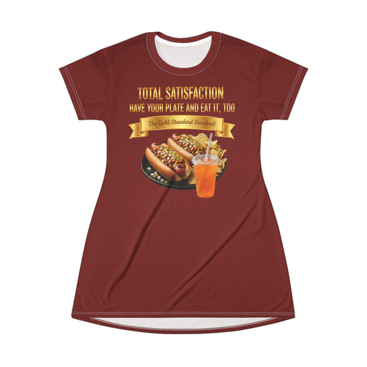  GRILLED HOT DOGS WITH CHILI RELISH & ONIONS T-SHIRT DRESS