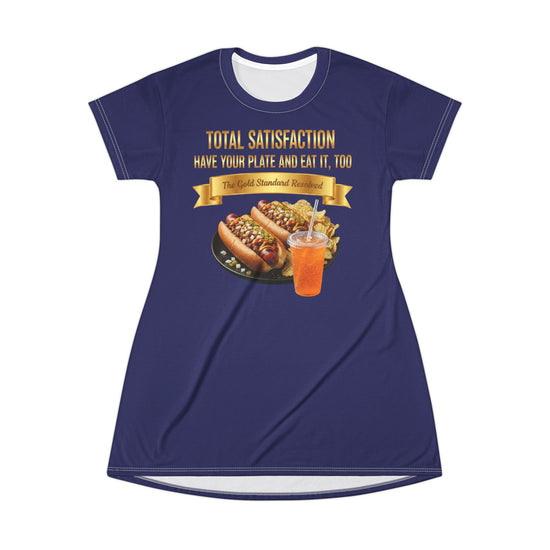  GRILLED HOT DOGS WITH CHILI RELISH & ONIONS T-SHIRT DRESS