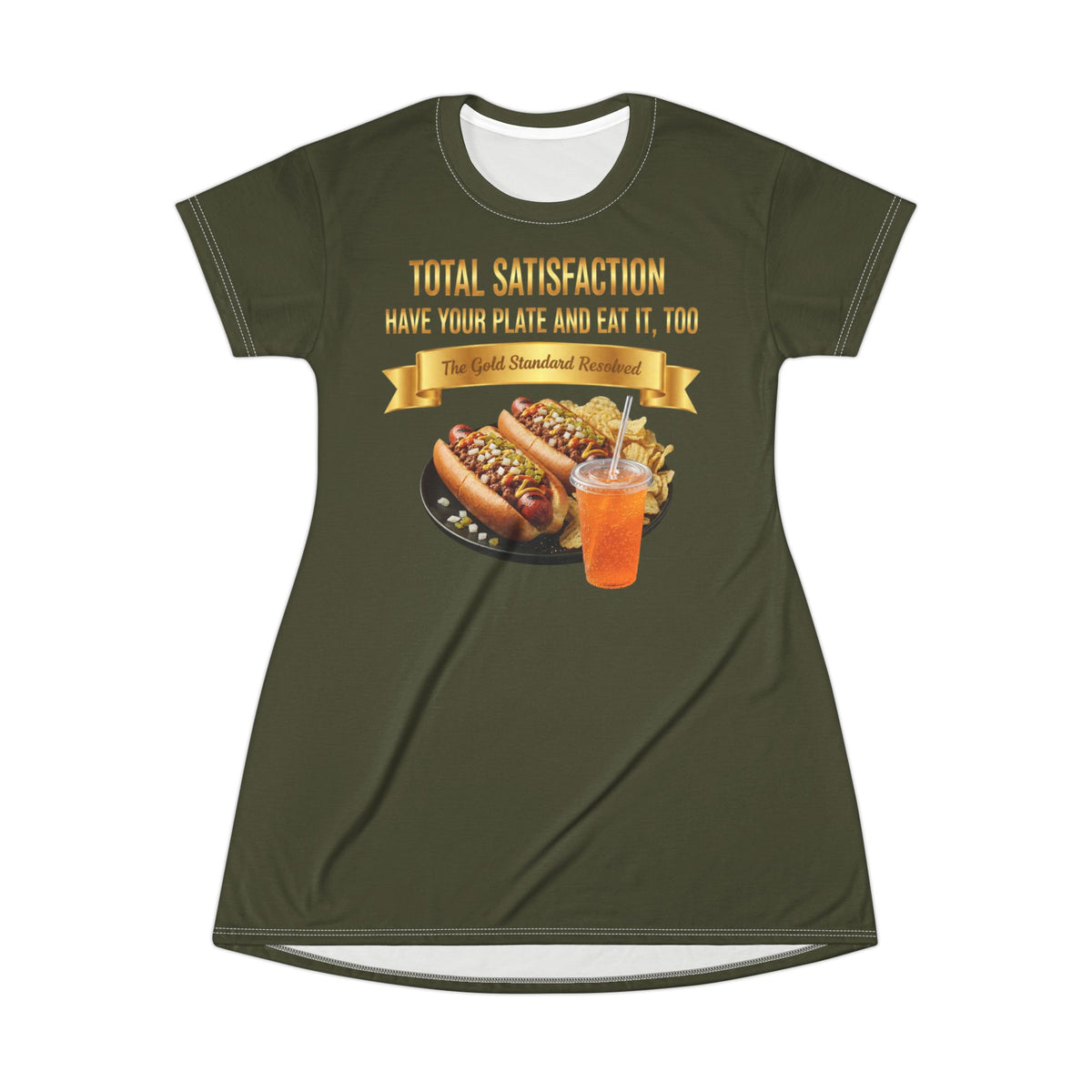  GRILLED HOT DOGS WITH CHILI RELISH & ONIONS T-SHIRT DRESS