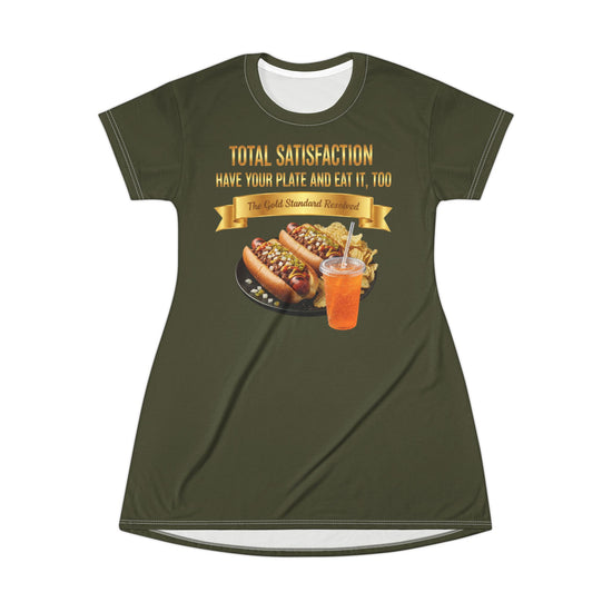  GRILLED HOT DOGS WITH CHILI RELISH & ONIONS T-SHIRT DRESS