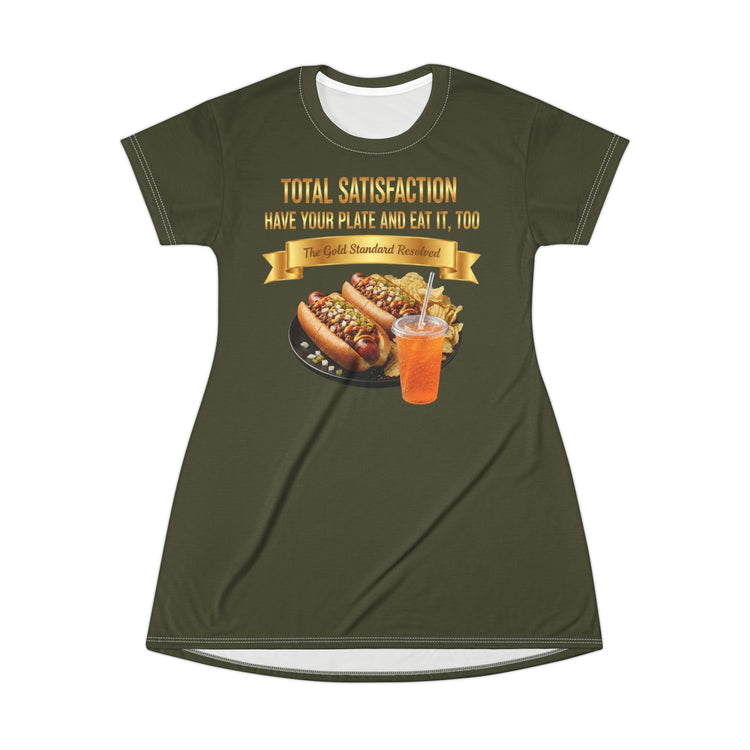  GRILLED HOT DOGS WITH CHILI RELISH & ONIONS T-SHIRT DRESS