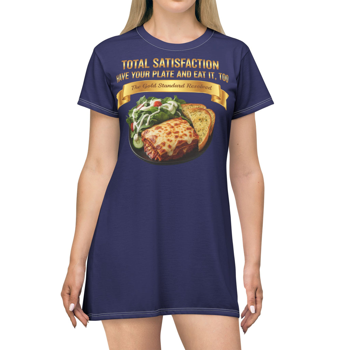 LASAGNA SALAD RANCH DRESSING AND GARLIC BREAD T-SHIRT DRESS
