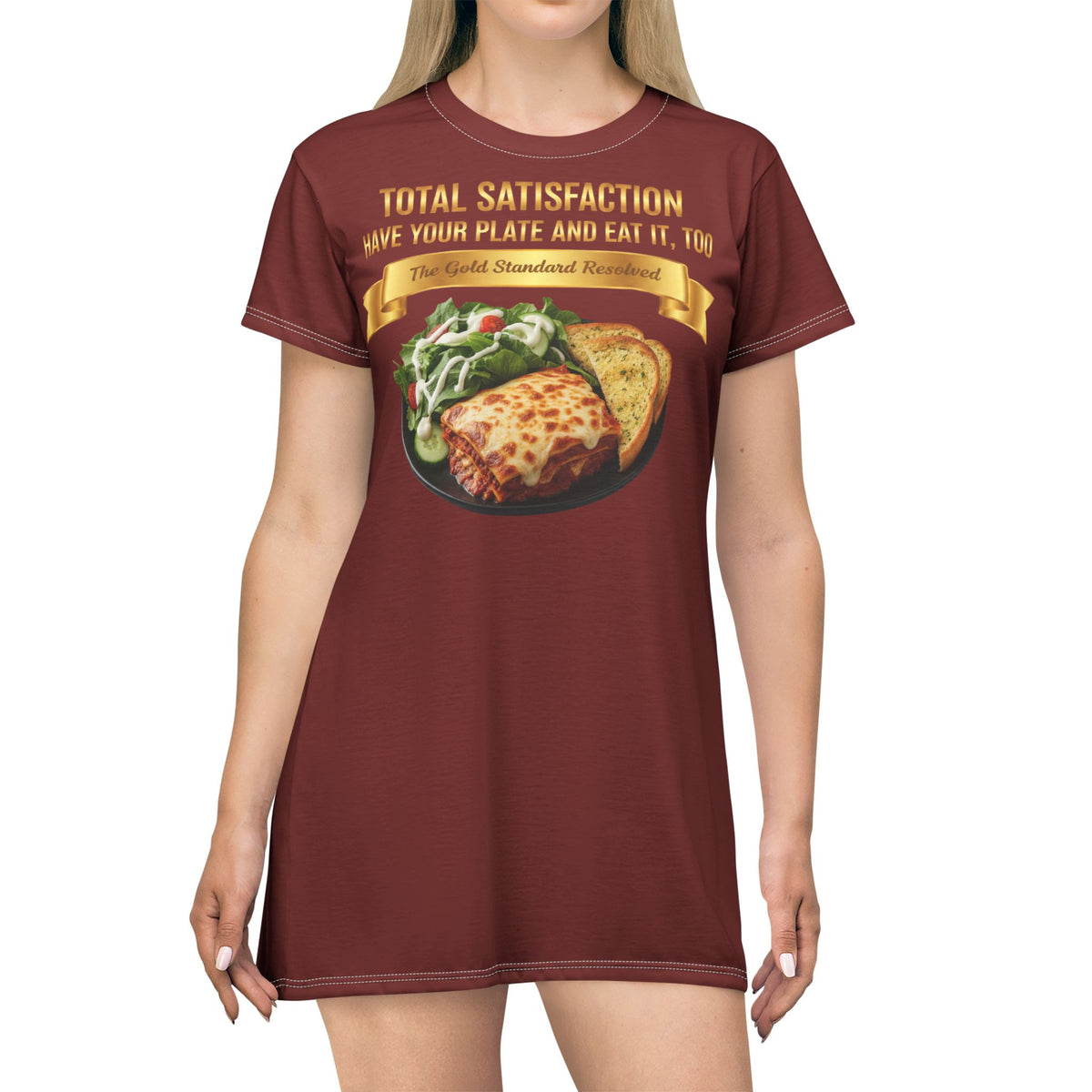 LASAGNA SALAD RANCH DRESSING AND GARLIC BREAD T-SHIRT DRESS