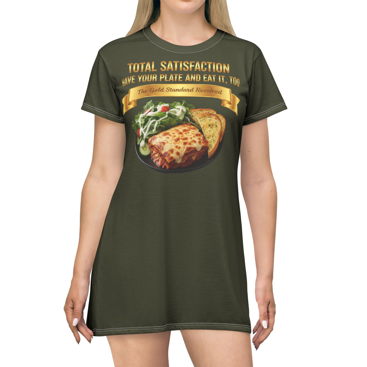 LASAGNA SALAD RANCH DRESSING AND GARLIC BREAD T-SHIRT DRESS