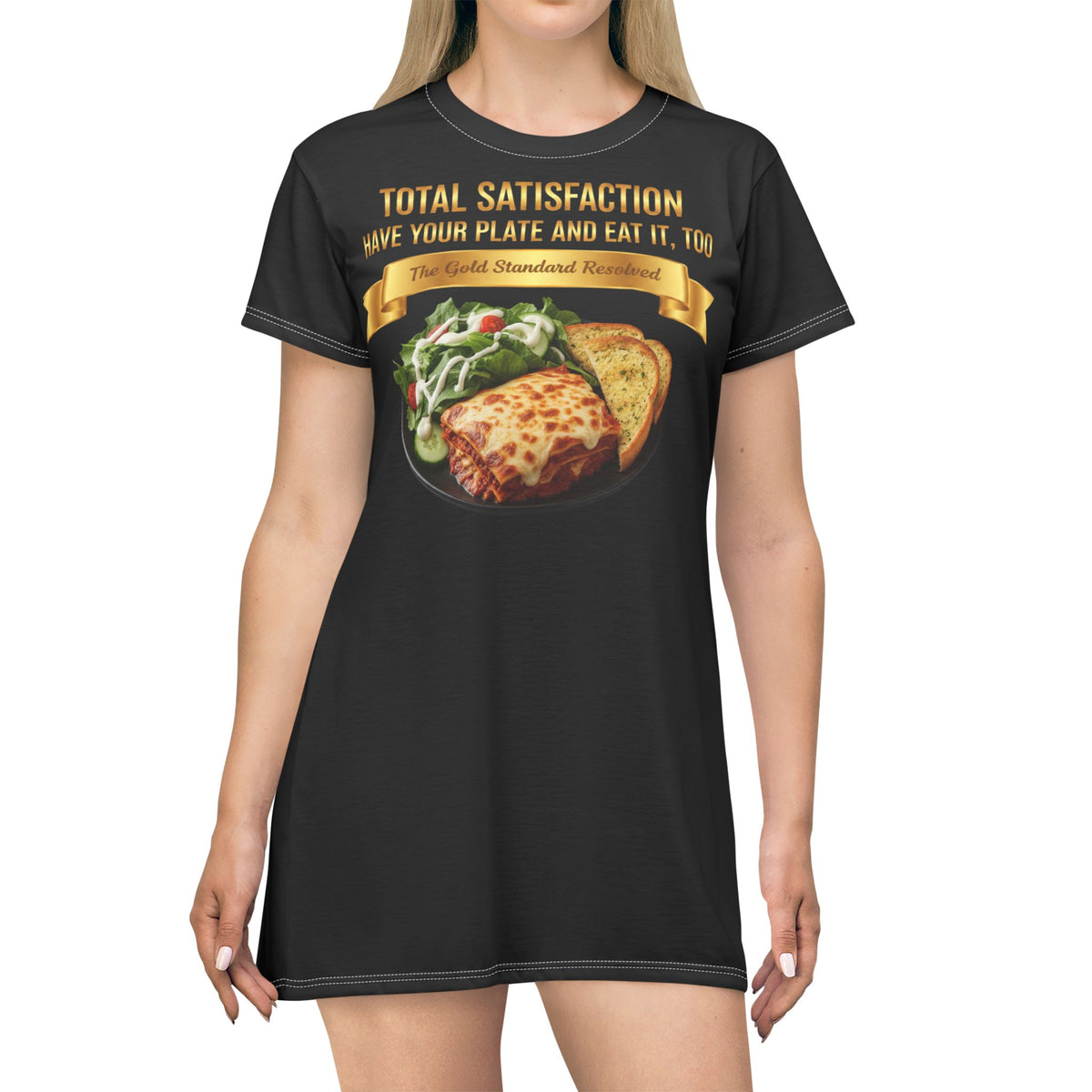 LASAGNA SALAD RANCH DRESSING AND GARLIC BREAD T-SHIRT DRESS