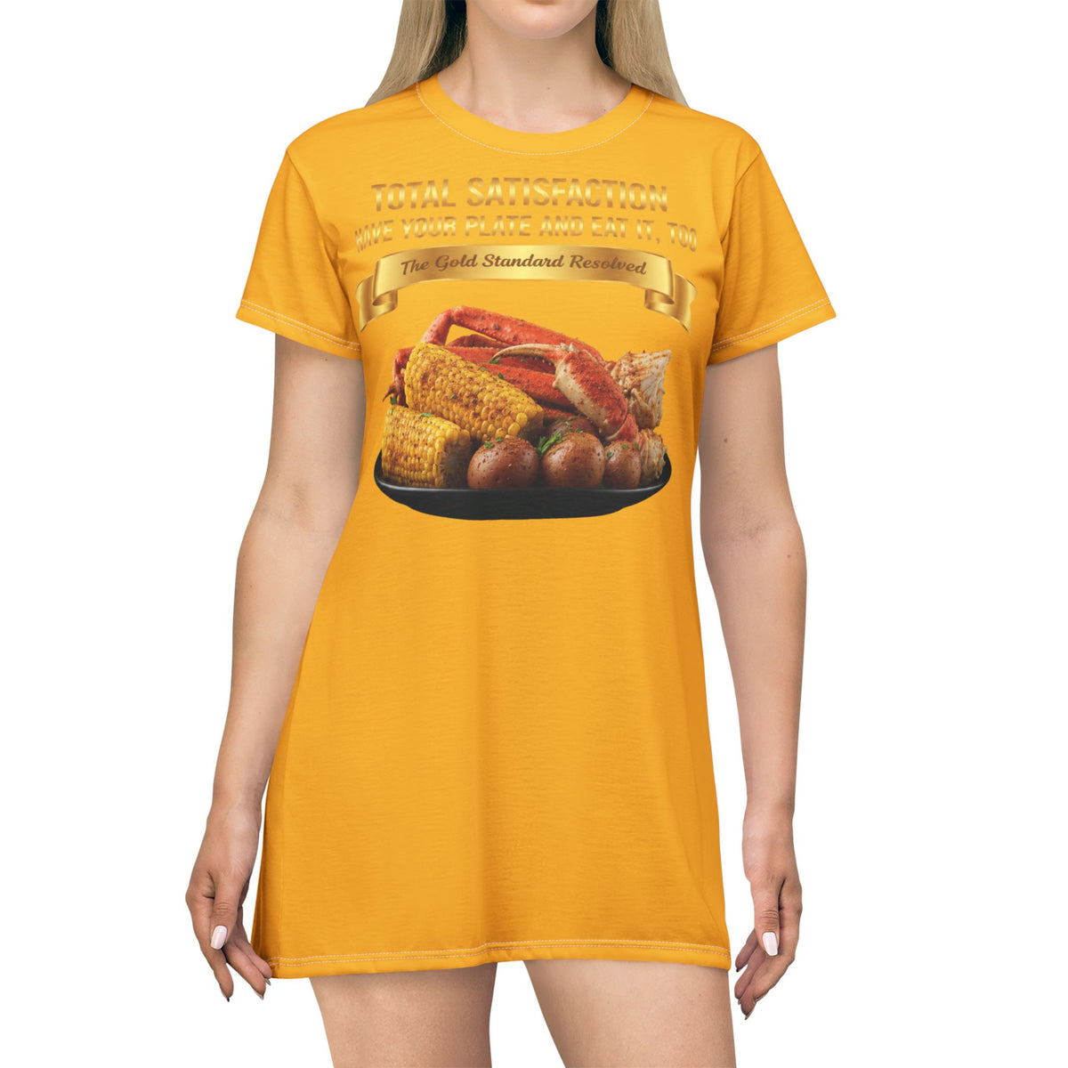 KING CRAB LEGS CORN ON COB & BOILED POTATOES T-SHIRT DRESS
