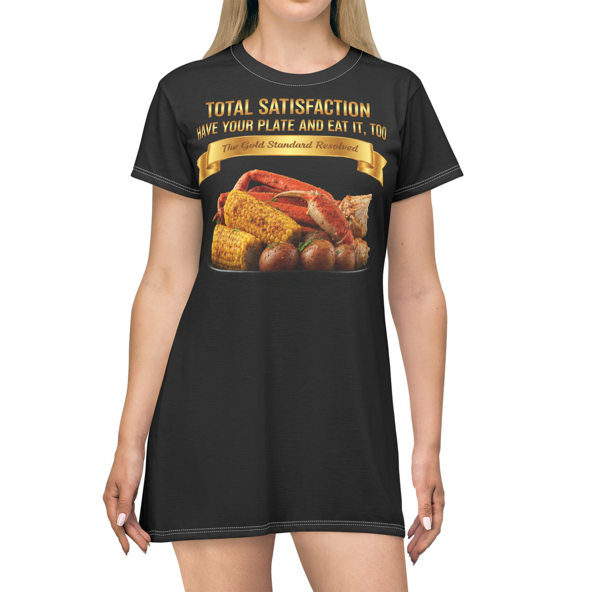 KING CRAB LEGS CORN ON COB & BOILED POTATOES T-SHIRT DRESS