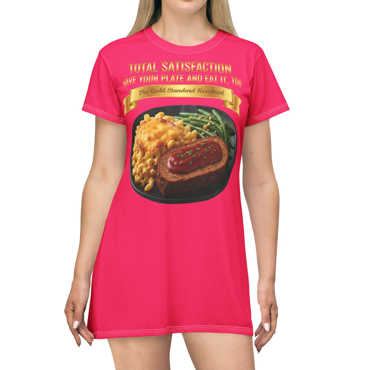 MEATLOAF MACARONI CHEESE AND STRING BEANS T-SHIRT DRESS