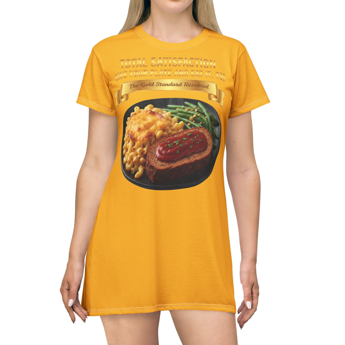 MEATLOAF MACARONI CHEESE AND STRING BEANS T-SHIRT DRESS