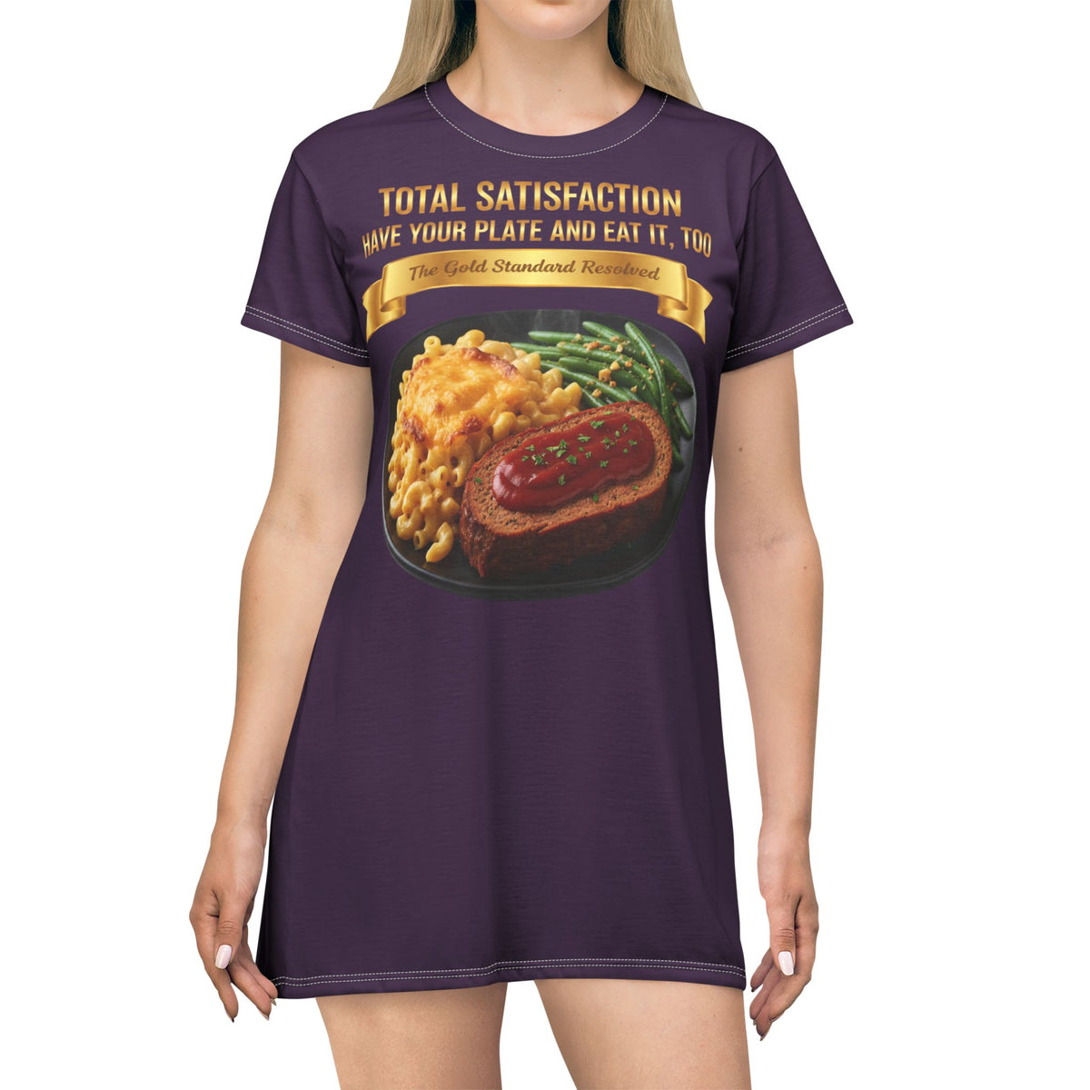 MEATLOAF MACARONI CHEESE AND STRING BEANS T-SHIRT DRESS