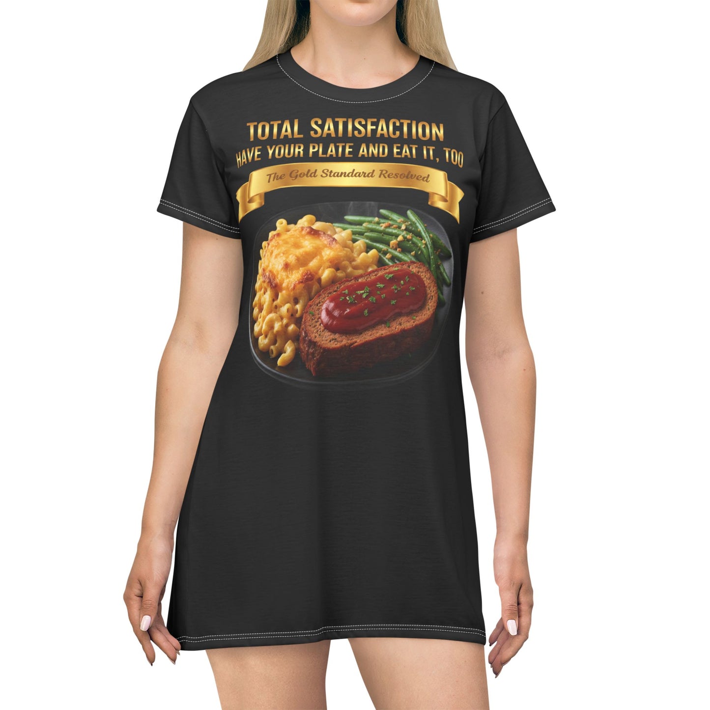 MEATLOAF MACARONI CHEESE AND STRING BEANS T-SHIRT DRESS